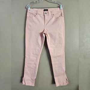 Express Womens Skinny Jeans Size 8 Pink Mid Rise Raw Edge Zip Ankle Stretch